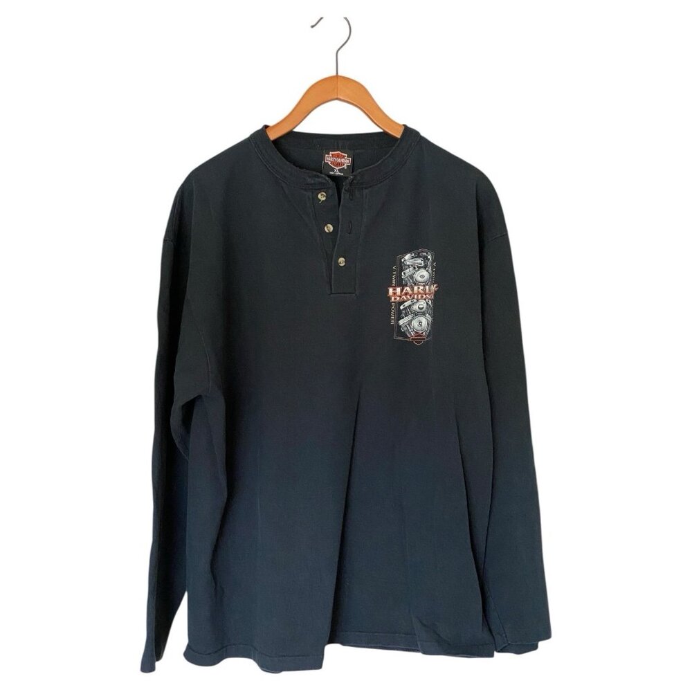 Harley Davidson Men's XL Black Long Sleeve Workwear Shirt Quarter Button Cole